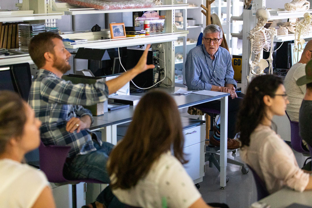 Bernard Wood and Andrew Barr with class in lab