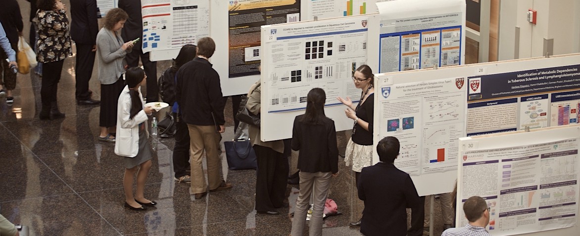 Rows of students presenting academic posters