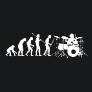 Series of human evolution that ends with a drummer