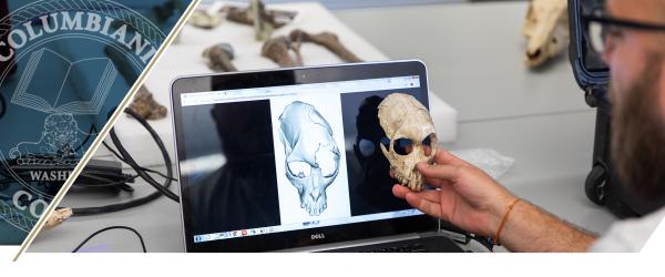 A graduate student in the CASHP Neuroscience lab analyzing a brain sample with his laptop